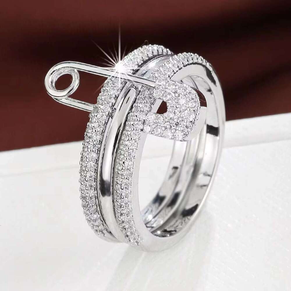 Hot selling tricolor detachable ring, women's personalized micro inlaid zircon pin ring