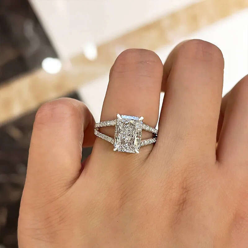 European Style Double Band Princess Cut Engagement Ring