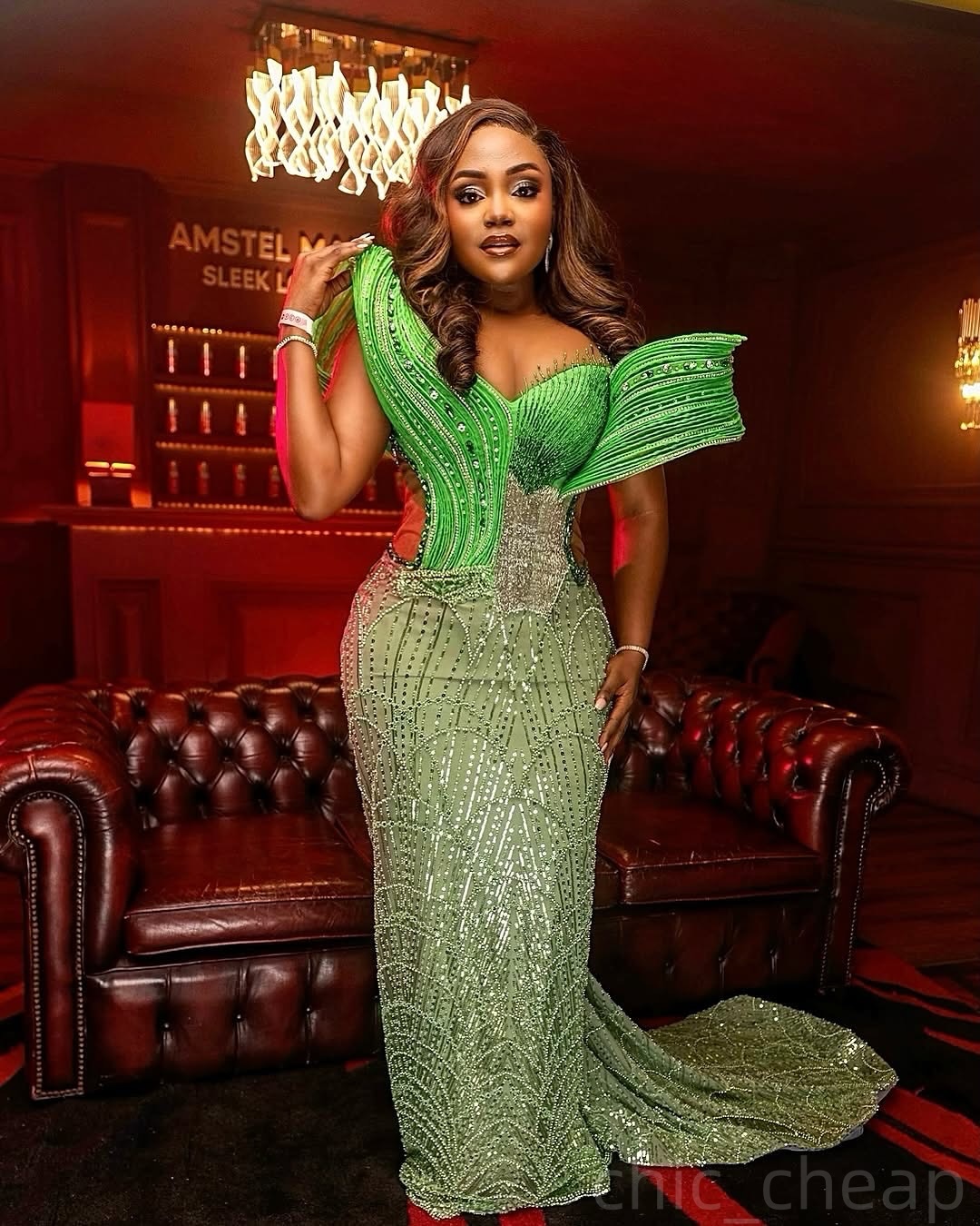 Mint Mermaid Prom Dresses 2025 Crystals Sequined Stylish Sheer Neck Evening Formal Party Second Birthday Engagement Gowns Plus Size Dress For Special 