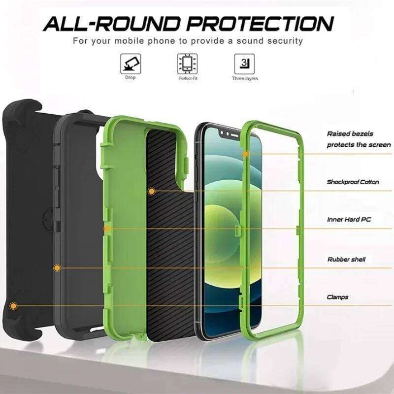 Fashion Hybrid Heavy Duty Armor Phone Case for IPhone 16 15 14 13 12 11 Pro Max Plus Shockproof Protect Otter Hard Box Belt Clip Cover