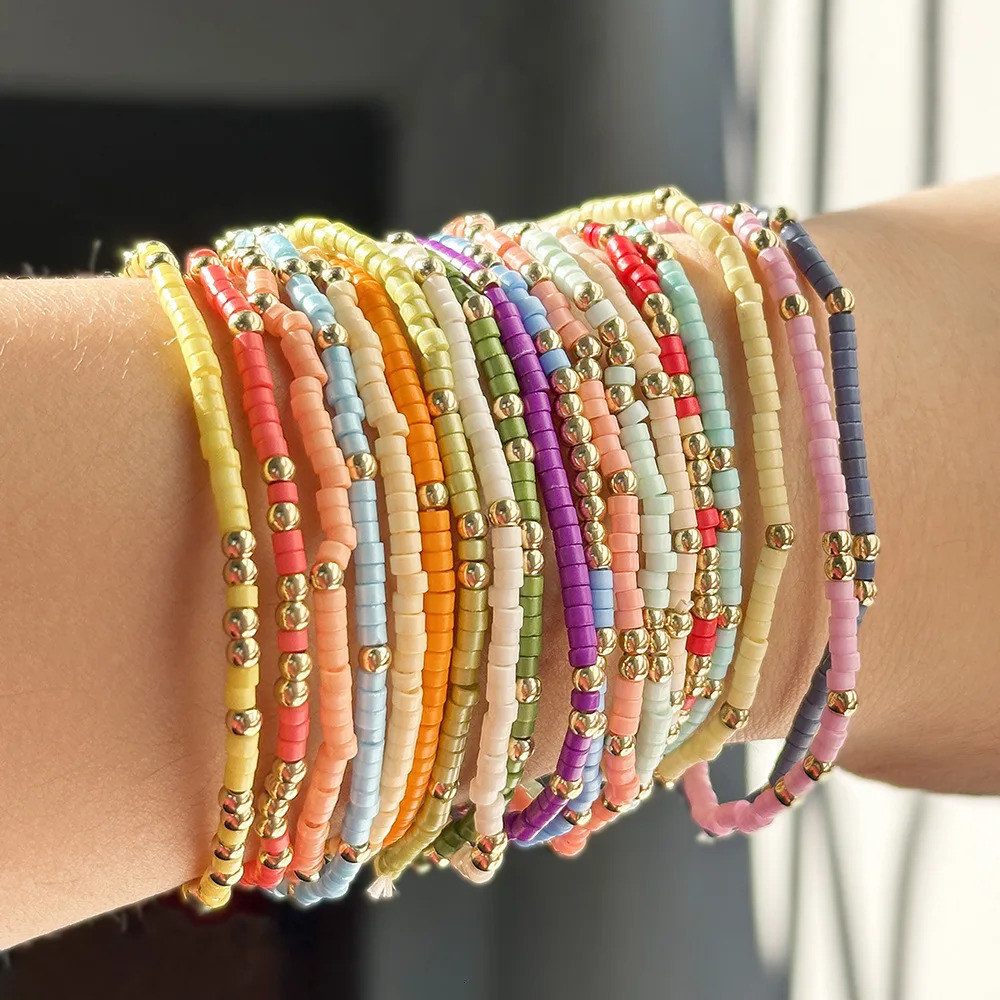 Bohemian Style Beaded Bracelet Set For Women Colorful Beads Stretchy Strand Chain Bangle Girls Summer Beach Vacation Jewelry 250521