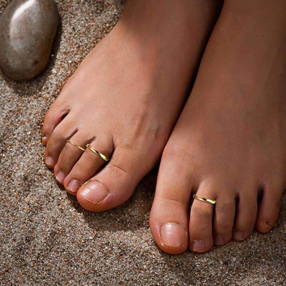 Ladies' fashion 14K gold filled set, thin strap beach foot jewelry, summer opening adjustable toe ring