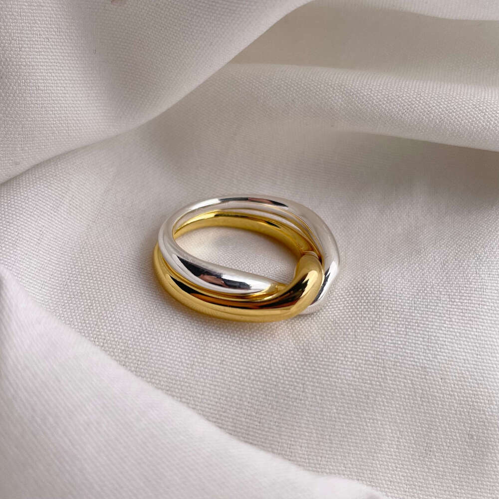 Gold silver twisted double combination ring, simple and fashionable Mobius food ring