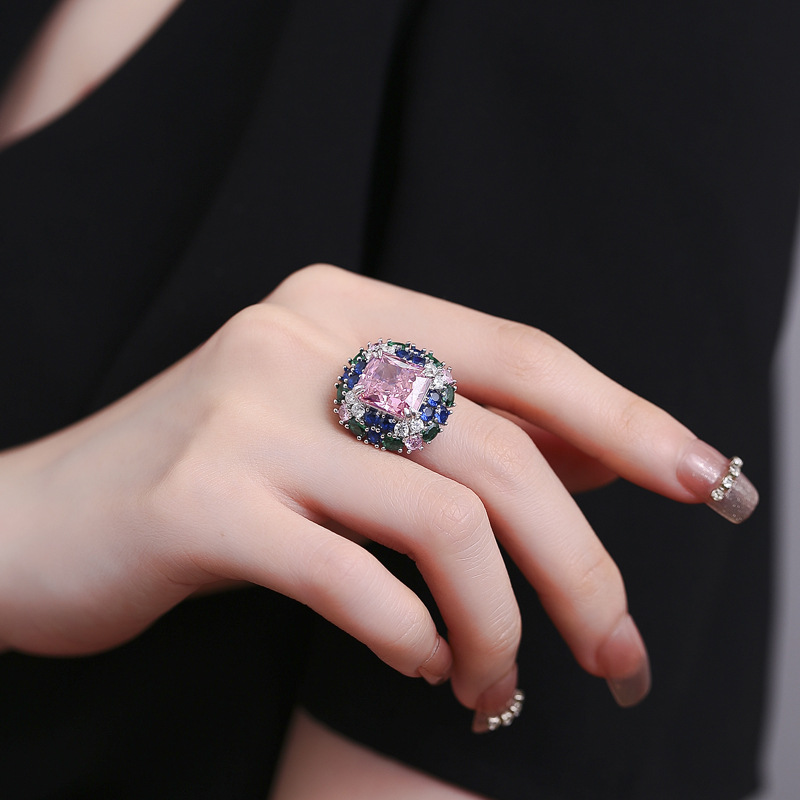 Fashionable Ladies' Open Ring Featuring a Stunning Sakura Pink Ice Flower Set with Genuine Diamonds