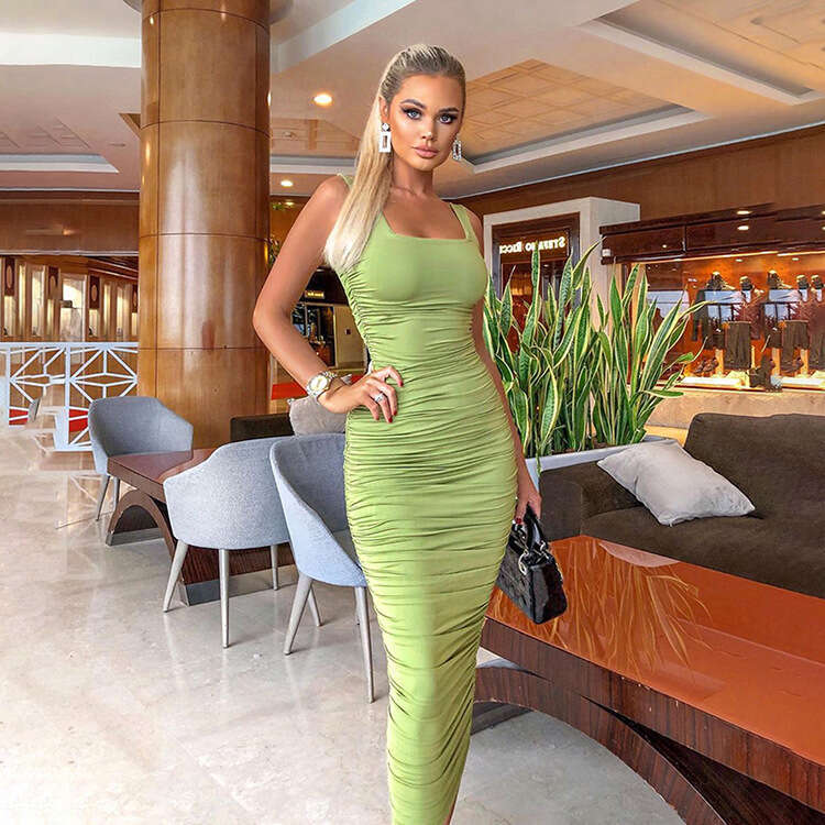 Halter Whit Maxi Dresses Summer Sexy And Fashionable Women S Clothing New Tight Backless Sleeveless Pleated Dress Prom Sexy Dress
