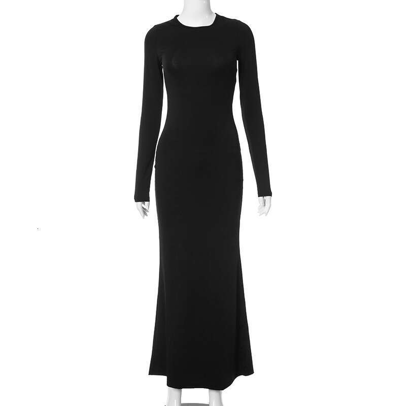 Halter Whit Maxi Dresses R DS Women S Autumn New Solid Color Round Neck Long Sleeved Slim Fit Fish Tail Casual Dress Prom Sexy Dress