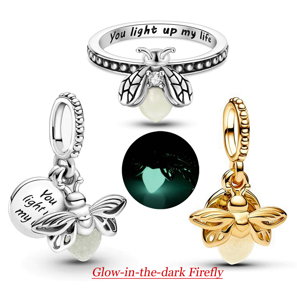 FewDook 2025 New Desgin Summer New Glow-in-the-dark Firefly Dangle Charm Fit Original Pan Bracelet DIY Silver&Gold Plated Women Fashion Style Jewelry 