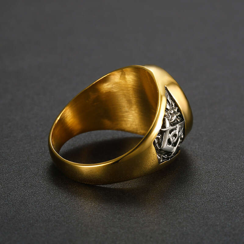 Logo AG Street Trend Gold Masonic White Diamond Set Stainless Steel Ring