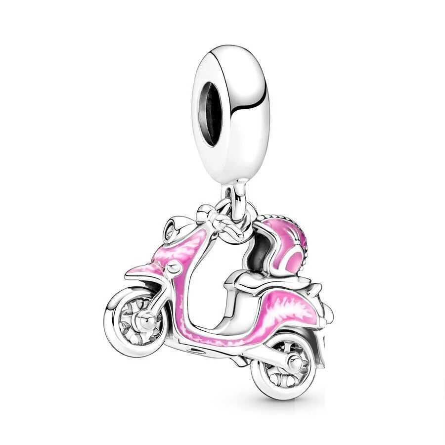 Pink Beads Angel Scooter Flower Ballerina Shoes Heart Dangle Charm Fit Original 925 Sterling Silver Pan Bracelet DIY JewelryXJ250523