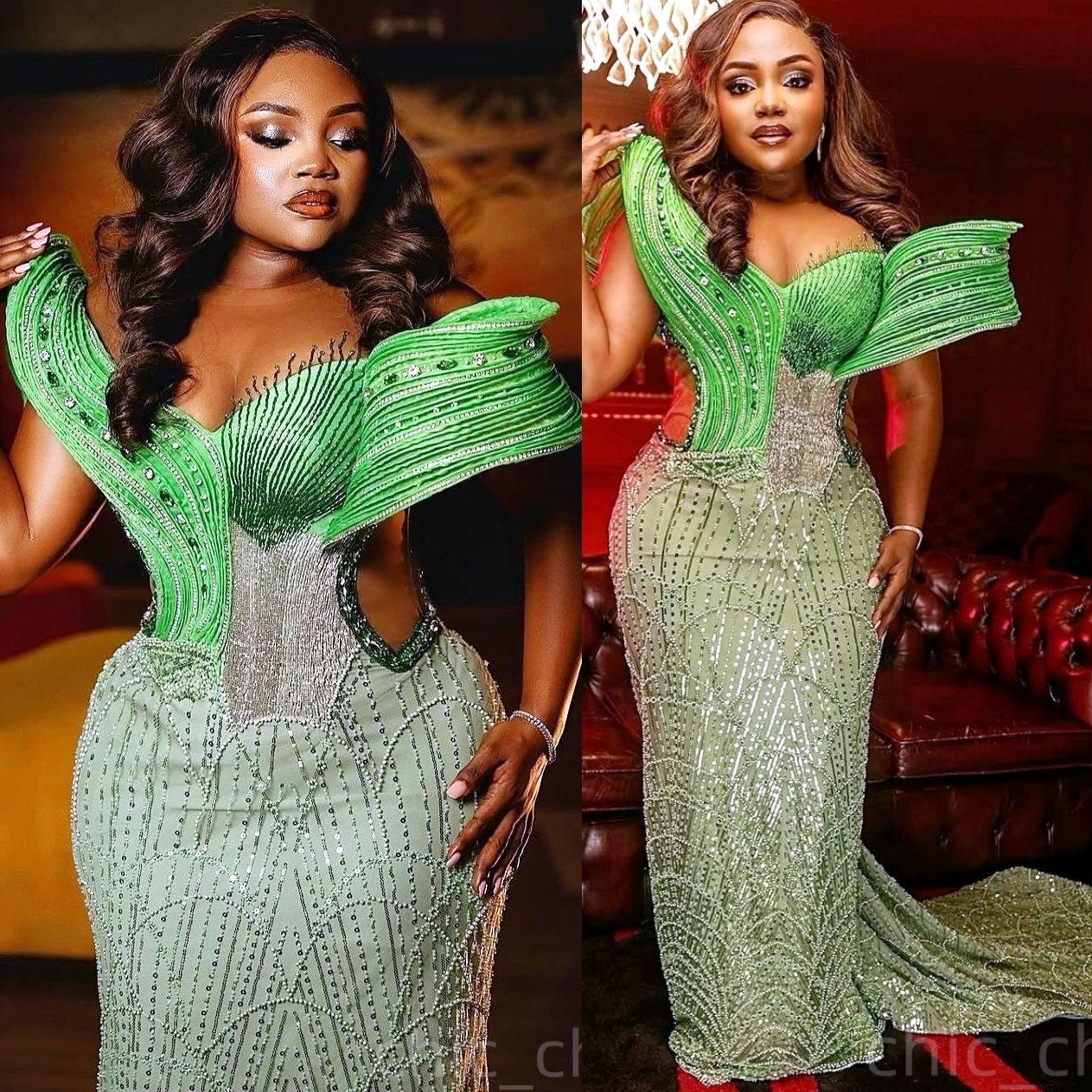 Mint Mermaid Prom Dresses 2025 Crystals Sequined Stylish Sheer Neck Evening Formal Party Second Birthday Engagement Gowns Plus Size Dress For Special 