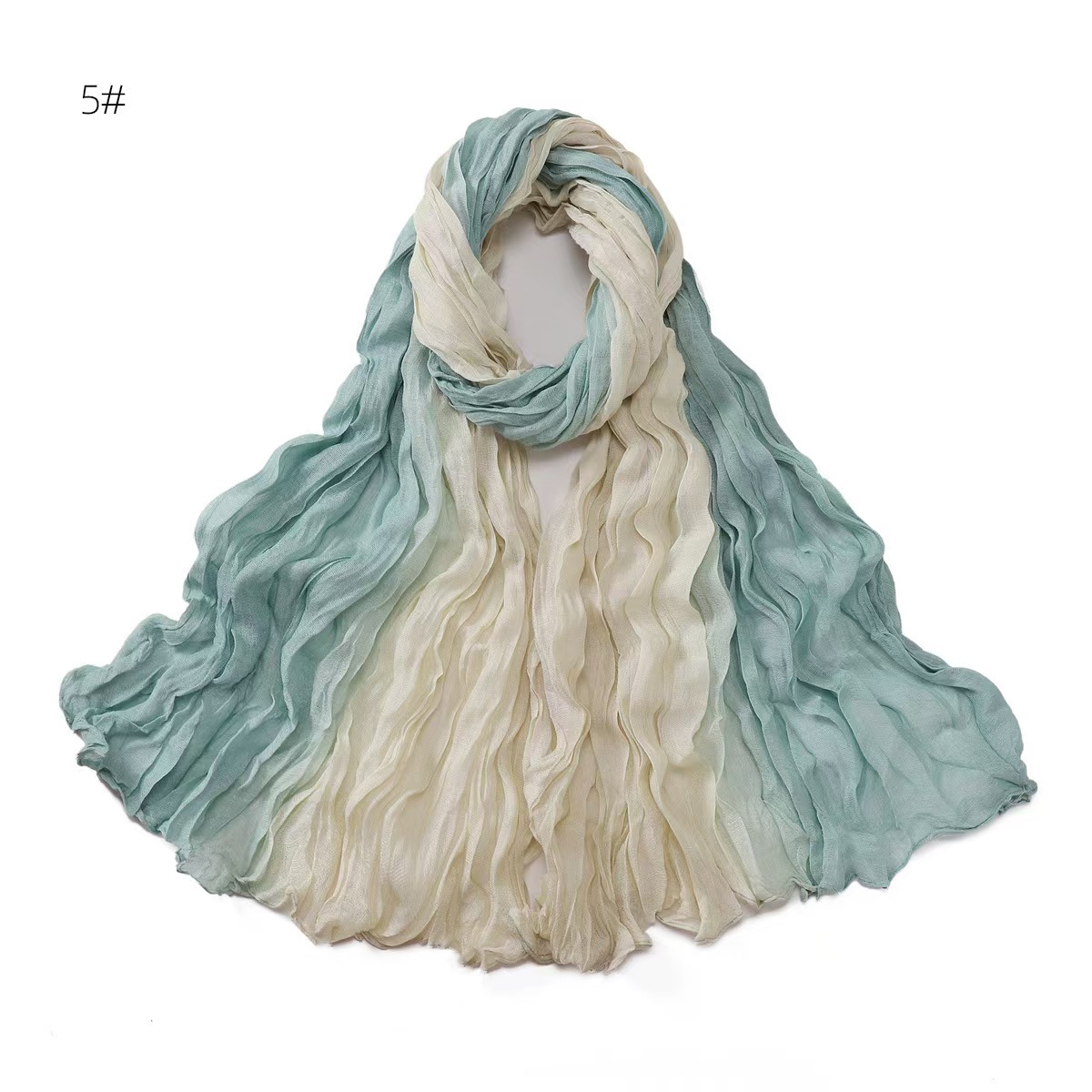 T782 cotton and linen gradient color wrinkled long scarf braided pleated scarf female neck scarf sunscreen shawl
