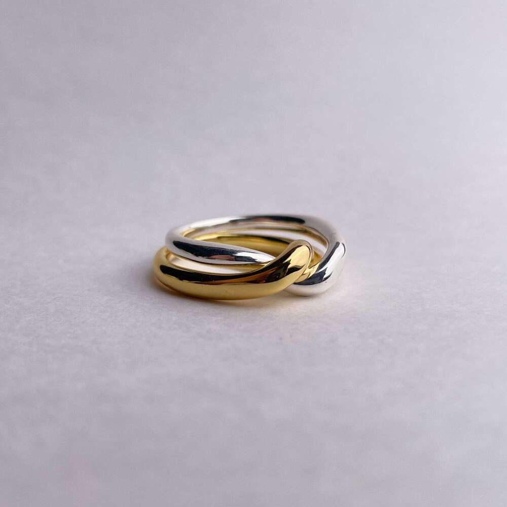 Gold silver twisted double combination ring, simple and fashionable Mobius food ring