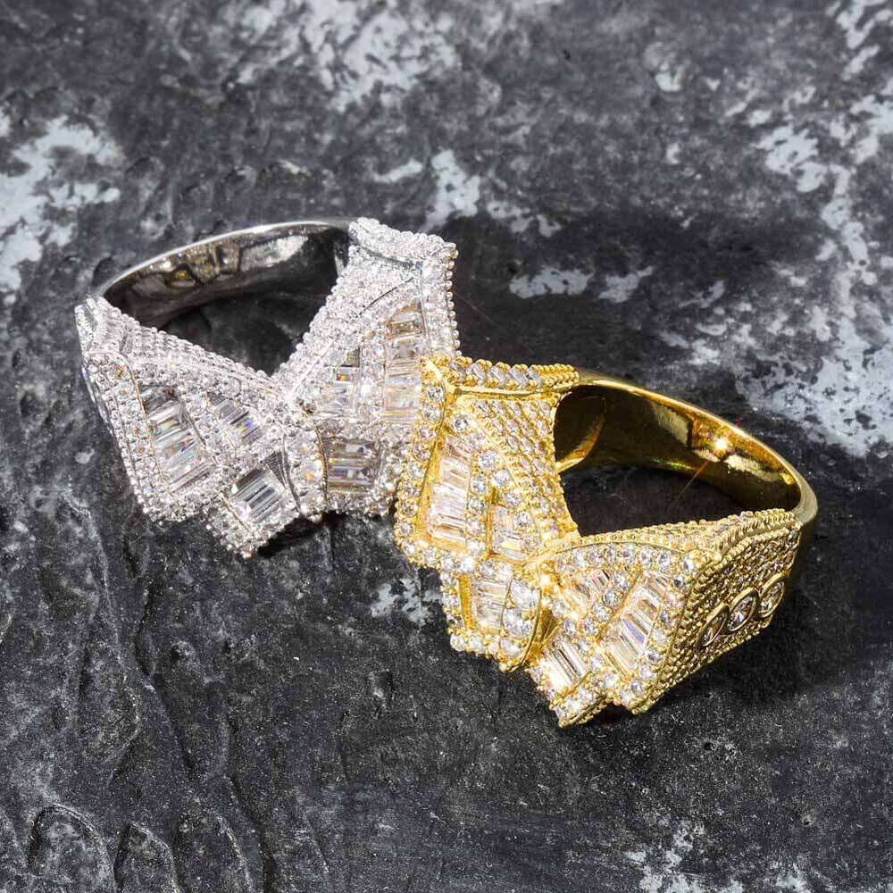 Designer Jewellery High Quality Butterfly Hip Hop Gold Tone Ring Full Zircon Detail for Trendy Attire and Gifting Occasions Textured Statement Accesso