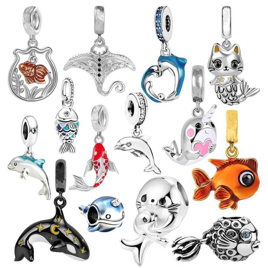 Hot Sale Fish Dolphin Narwhal Goldfish Dangle Charm Bead DIY Women Jewelry Gift Making Fit Original 925 Sterling Silver Bracelet XJ250523