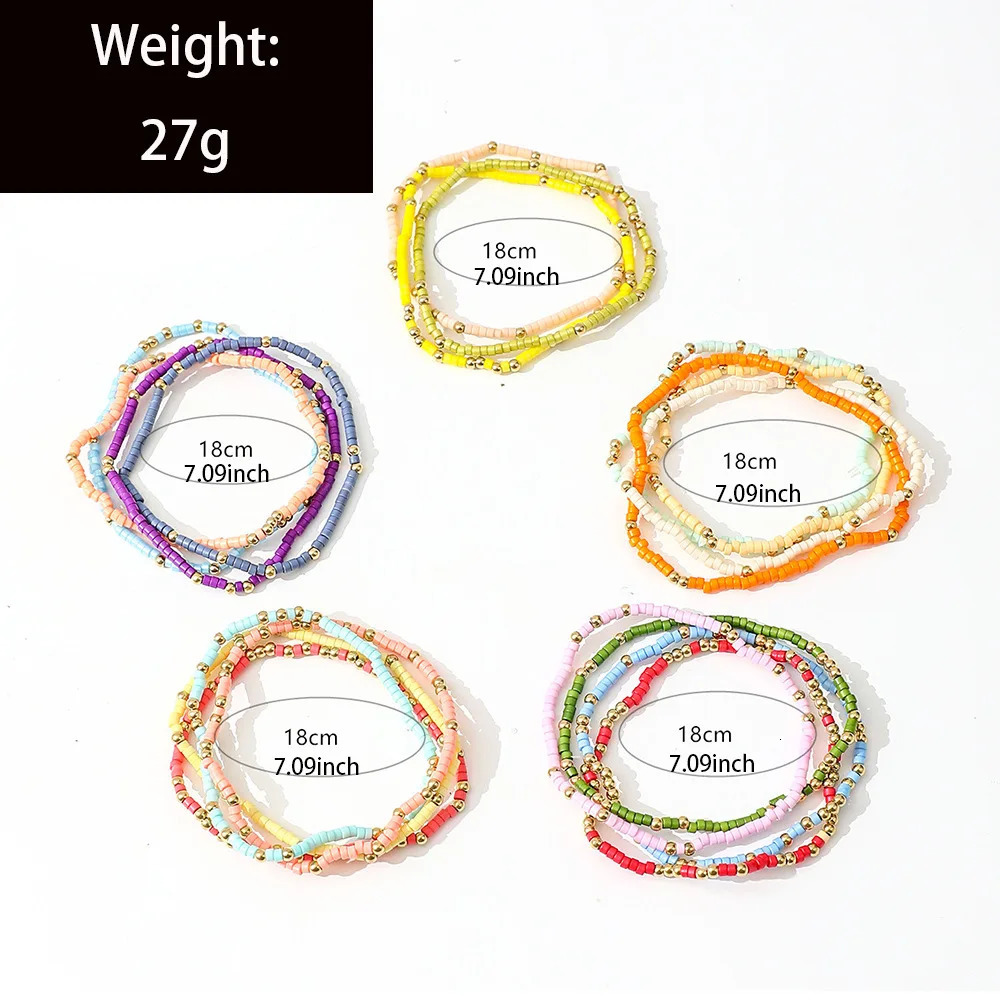 Bohemian Style Beaded Bracelet Set For Women Colorful Beads Stretchy Strand Chain Bangle Girls Summer Beach Vacation Jewelry 250521