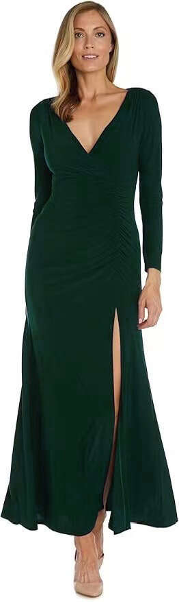 Halter Whit Maxi Dresses New Evening Tight V Neck Ruffles And Side Split Long Sleeve Dress For Women Prom Sexy Dress