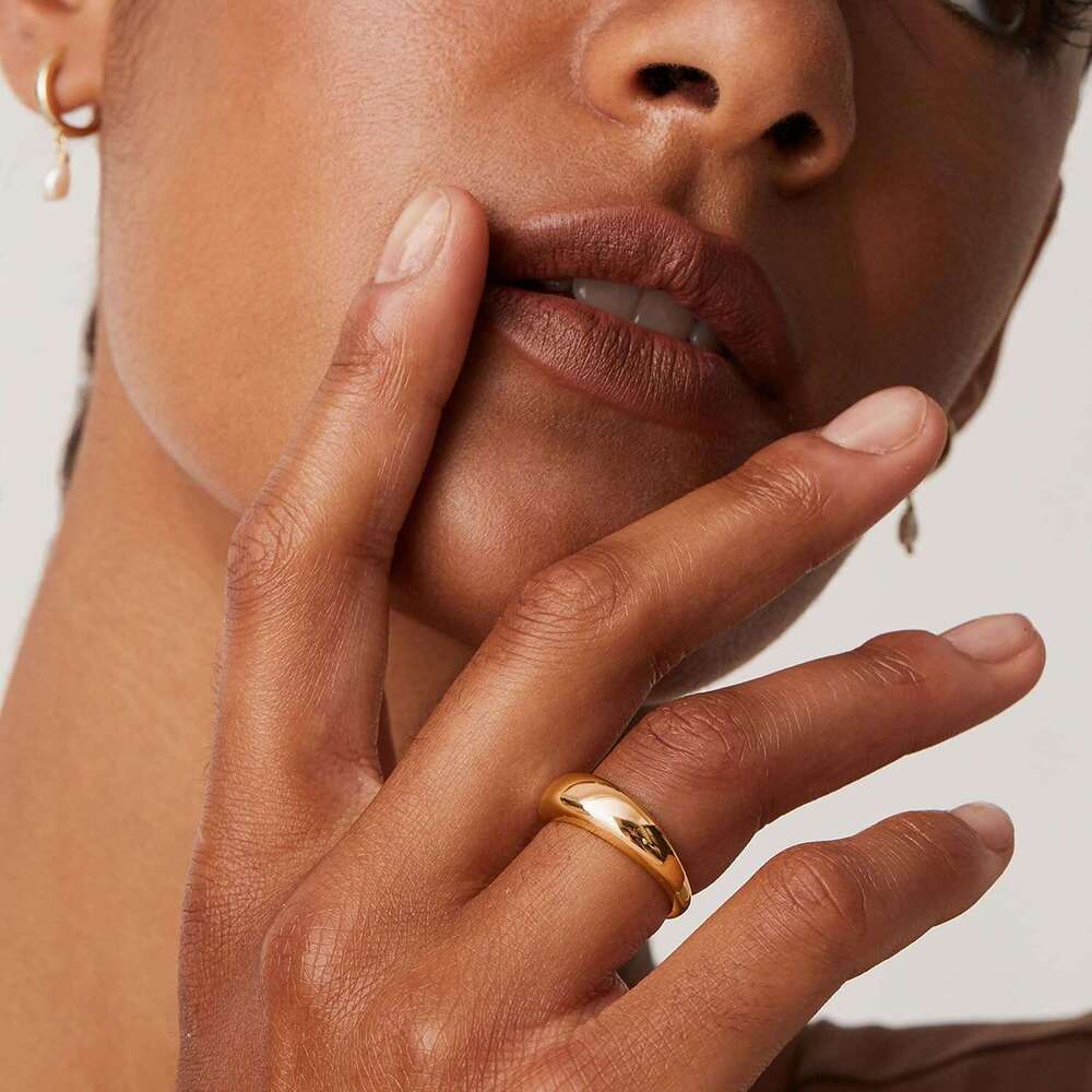 14K gold-plated Fluffy dome stackable | Women's thick stamp ring