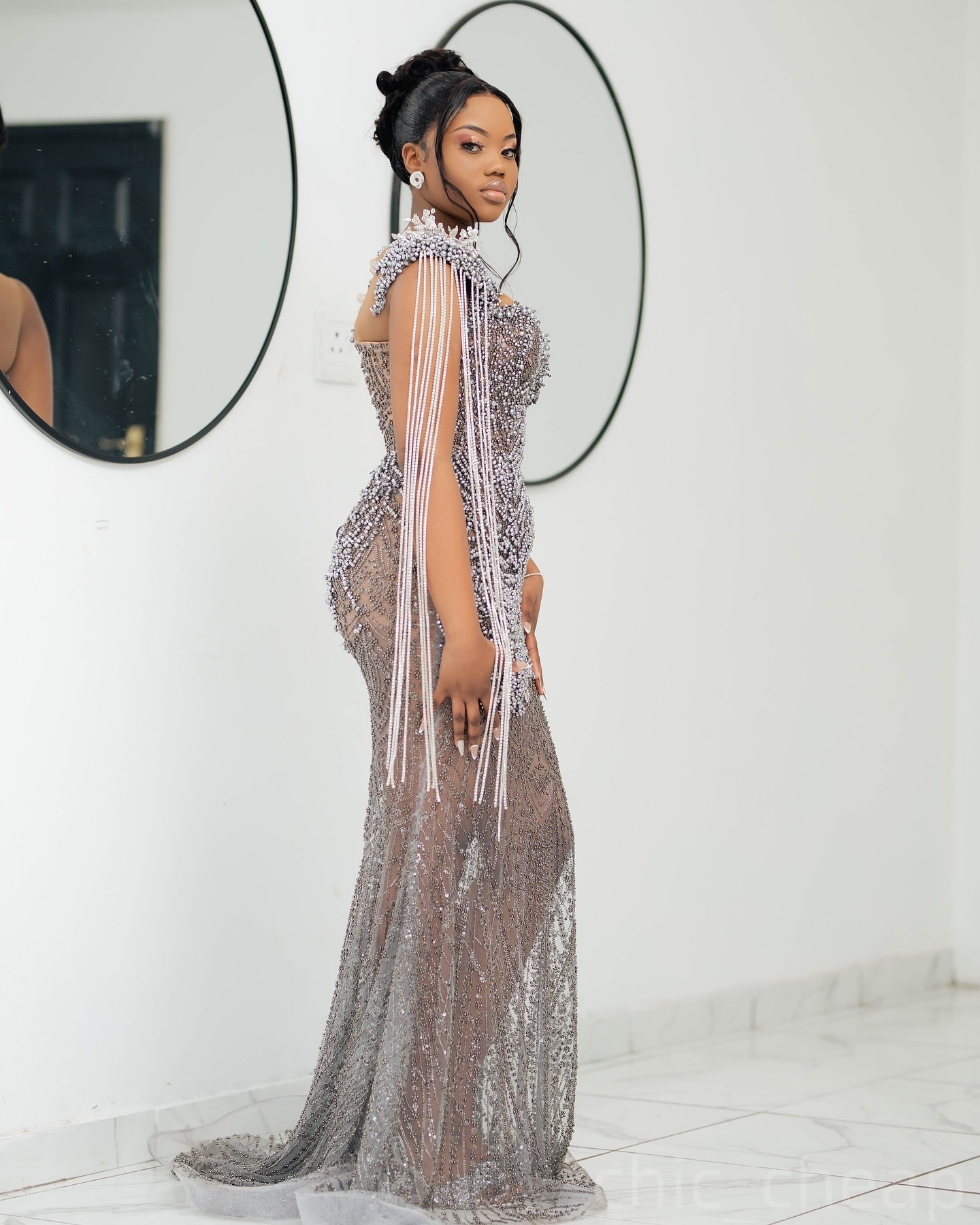 Silver Mermaid Prom Dresses 2025 Beaded Crystals Illusion Lace Vintage Evening Formal Party Second Birthday Engagement Gowns Plus Size Dress For Speci