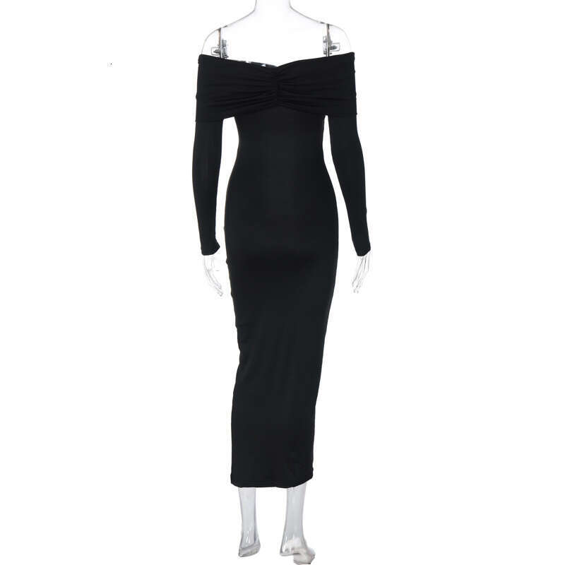 Halter Whit Maxi Dresses Sexy Women S Clothing New Item One Collar Banquet Evening Autumn And Winter Style Sexy Slim Fit Dress Prom Sexy Dress