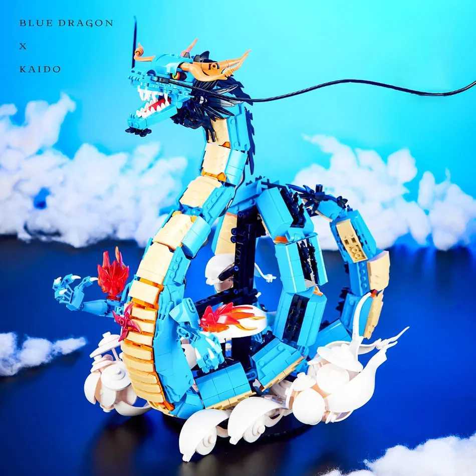 MOC One Anime Piece Building Blocks Kaido Dragon Bricks Model DIY Assemble Blue Dragon Figures Toys For Children Collection Gift M250523