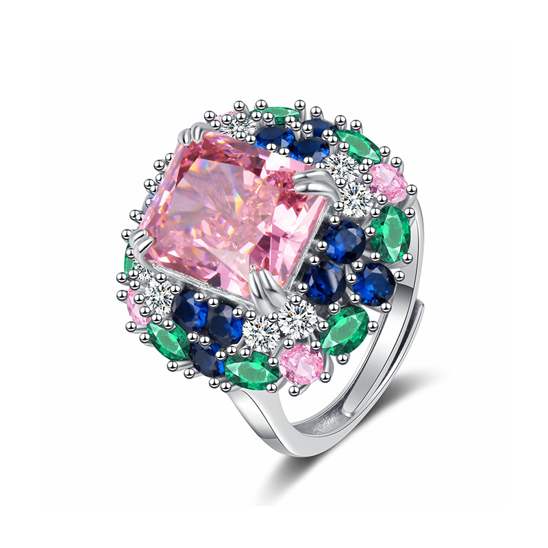 Fashionable Ladies' Open Ring Featuring a Stunning Sakura Pink Ice Flower Set with Genuine Diamonds