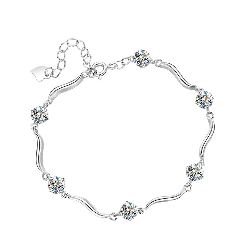 Elegant Minimalist Women's S925 Sterling Silver Bracelet Set With Sparkly Moissanite Stones