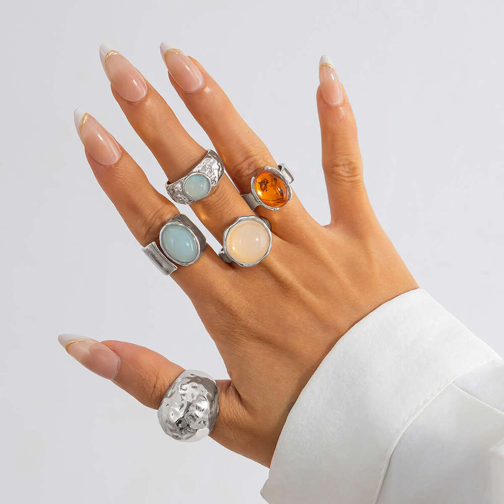 Jewellery High Quality Acrylic Inlaid Light Luxury Irregular Alloy Ring Artistic Minimalist Geometric Style for Special Occasions Textured Fashion Acc