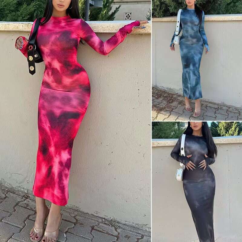 Halter Whit Maxi Dresses New Fish Tail Hem Round Neck Long Sleeved Slim Fit Spicy Girl Dress For Women Prom Sexy Dress