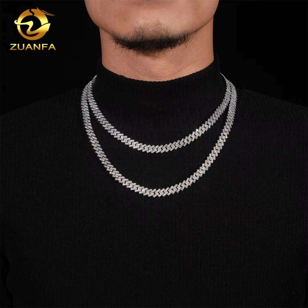 Sier Hip Hop Jewelry Iced 8Mm Rows Of Miami Mozambique Stones Cuban Chain