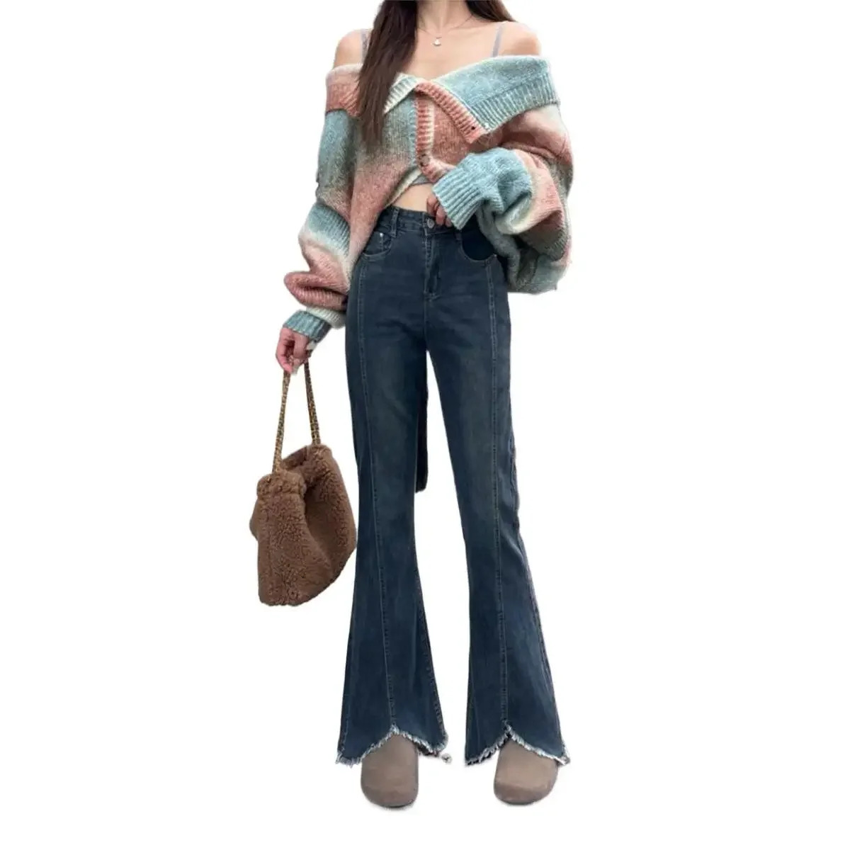 Plus Size High Waist Fleece Lined Flared Jeans n Sensation Slimming Wide Leg Pants plus Denim Trousers 250523