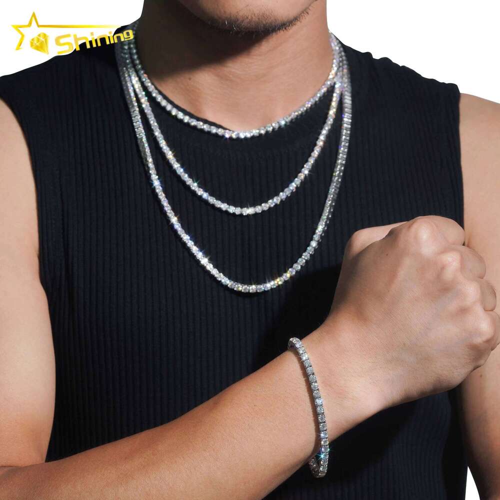 Iced Out Vvs Moissanite Lab Dia Stainless Steel 4Mm 18Inch 20Inch 22Inch Tennis Chain Necklace