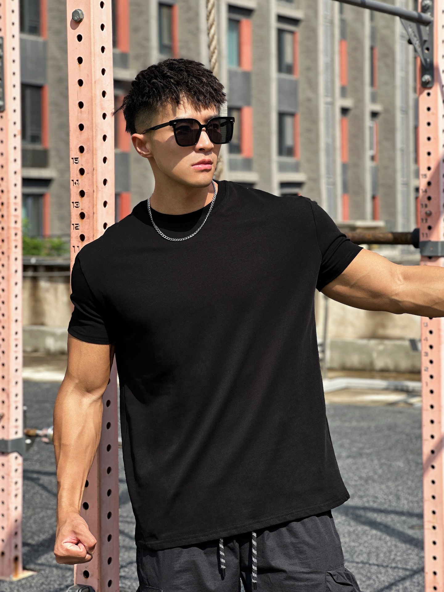 Muscle Exercise Loose Cotton Fitness Short Sleeve Men's Basketball Summer Running Training Elastic Sports T-shirt Round Neck
