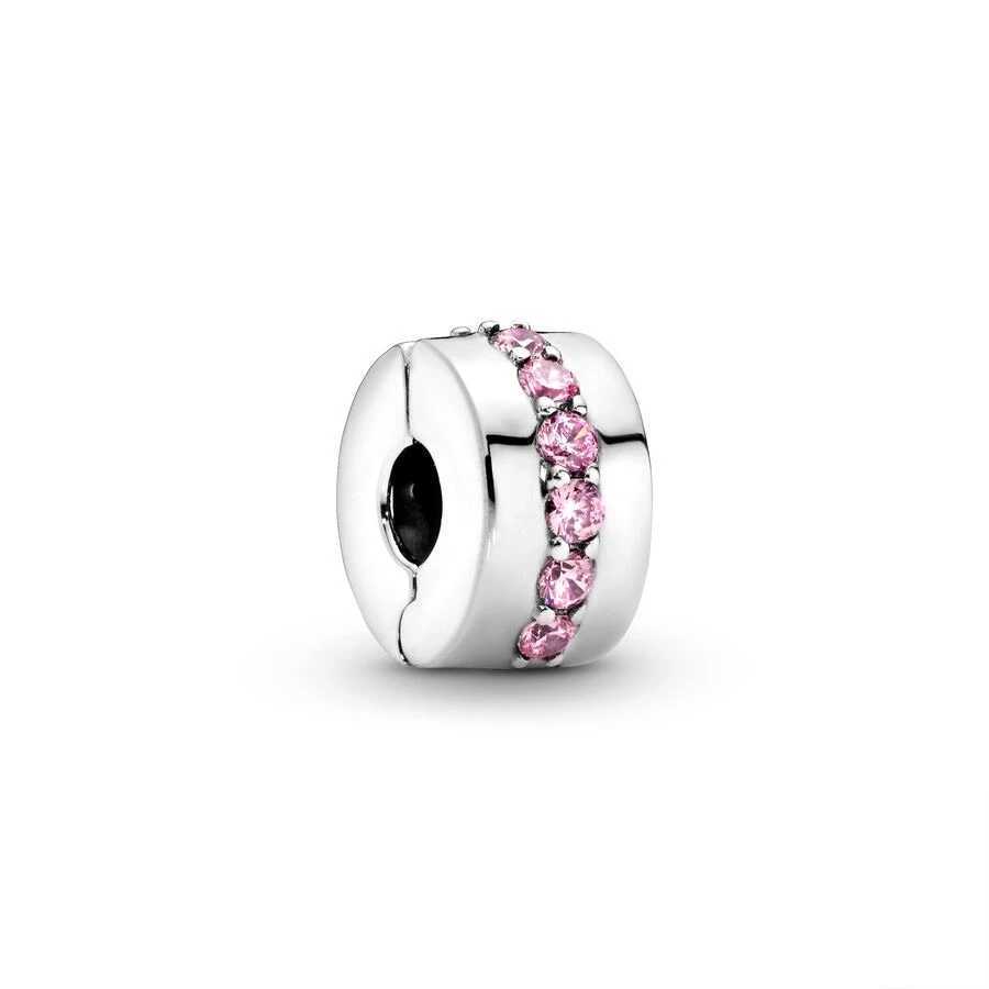 Hot Sale Sparkling ClearRose GoldPink Row Pav Clip Charm Bead Gift Fit Original 925 Sterling Silver Pan Bracelet DIY Jewelry XJ250523