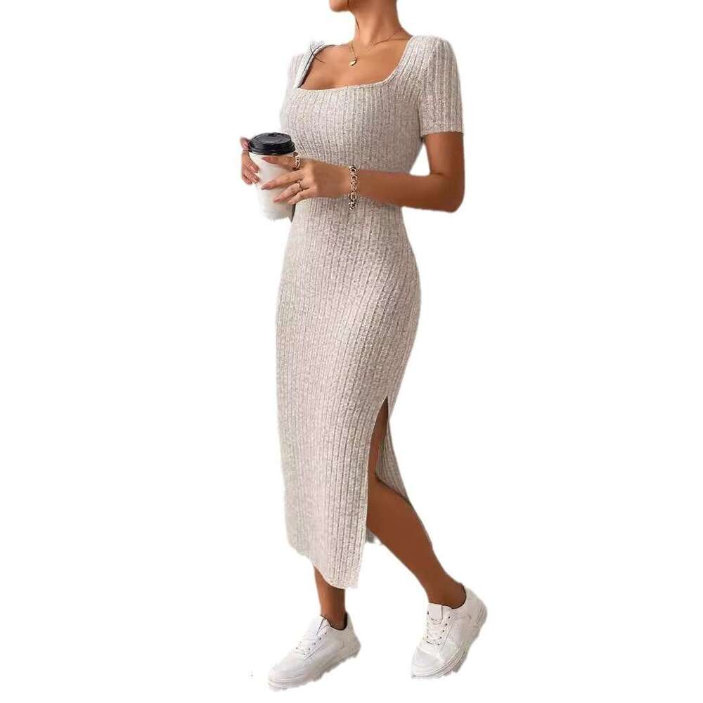 Halter Whit Maxi Dresses Wind Summer New Women S Fashion Square Neck Sexy Slimming Split Hip Bag Dress For Women Prom Sexy Dress