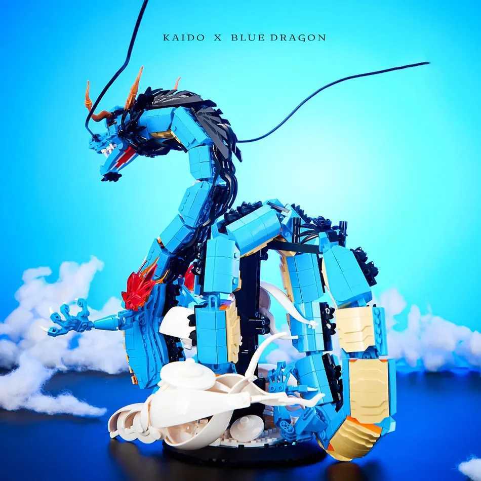 MOC One Anime Piece Building Blocks Kaido Dragon Bricks Model DIY Assemble Blue Dragon Figures Toys For Children Collection Gift M250523
