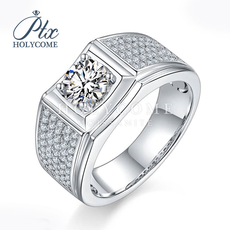 Fine Jewelry Sample Men Couple Ring 14K White Gold Plated Ice Out Vvs Moissanite 925 Sterling Silver Engagement Diamond Rings for Wedding Party