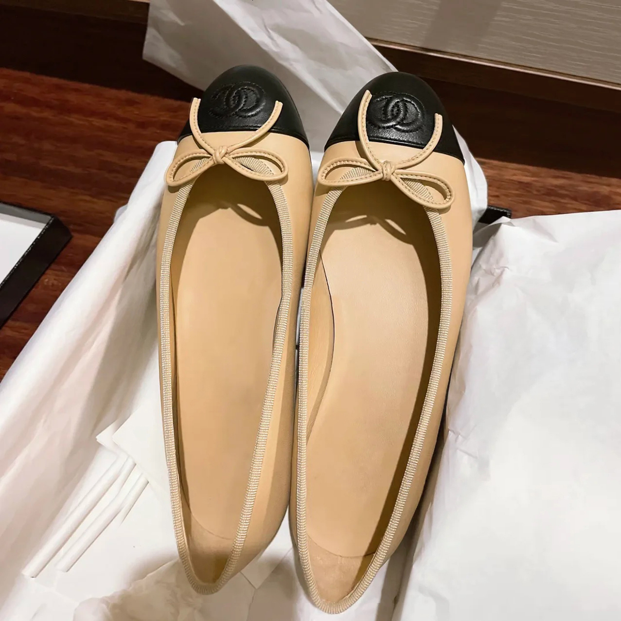 Designer shoes Paris Brand Slingbacks Black Ballet Flats Shoes Women Quilted Genuine Leather Slip on Ballerina Luxury Round Toe Ladies Dress Shoe