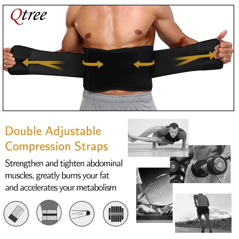Qtree Men Waist Trainer Weight Loss Belt Slimming Body Shaper Workout Fat Burning Corset Sauna Sweat Wrap Fitness Trimmer Strap 250519