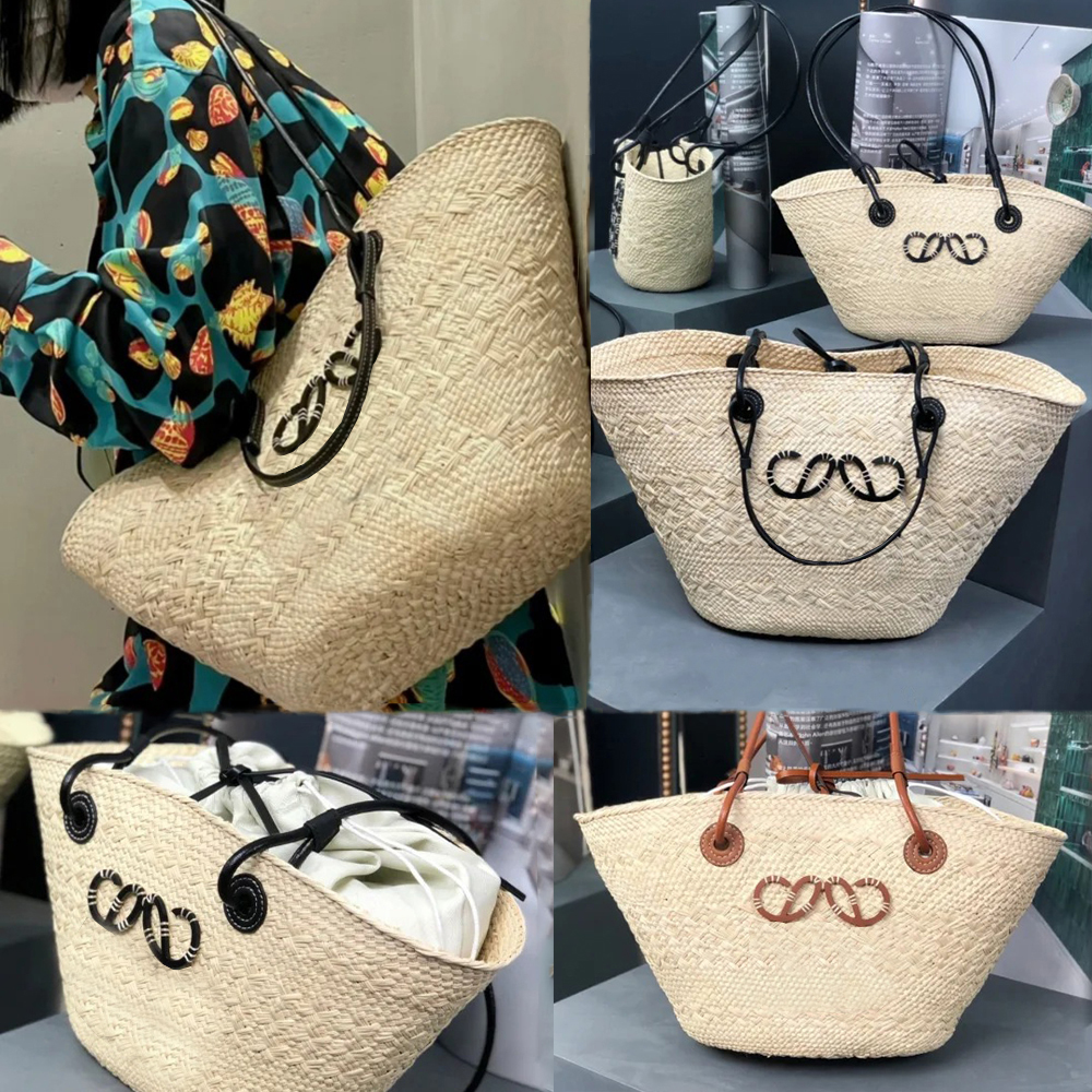 Designer Bag 2025 Luxury Bags Beach Bags Vegetable Basket Bag Straw Bags Handbag purse Woven resort-style palm fiber and cowhide shoulder handbag