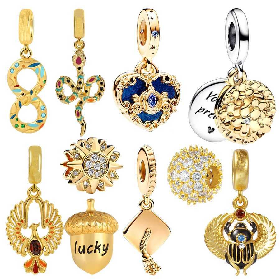 New Gold Plated Series Scarab Snake Phoenix Charm Beads Fit Original 925 Sterling Silver Bracelet DIY Women Fashion Jewelry GiftXJ250523