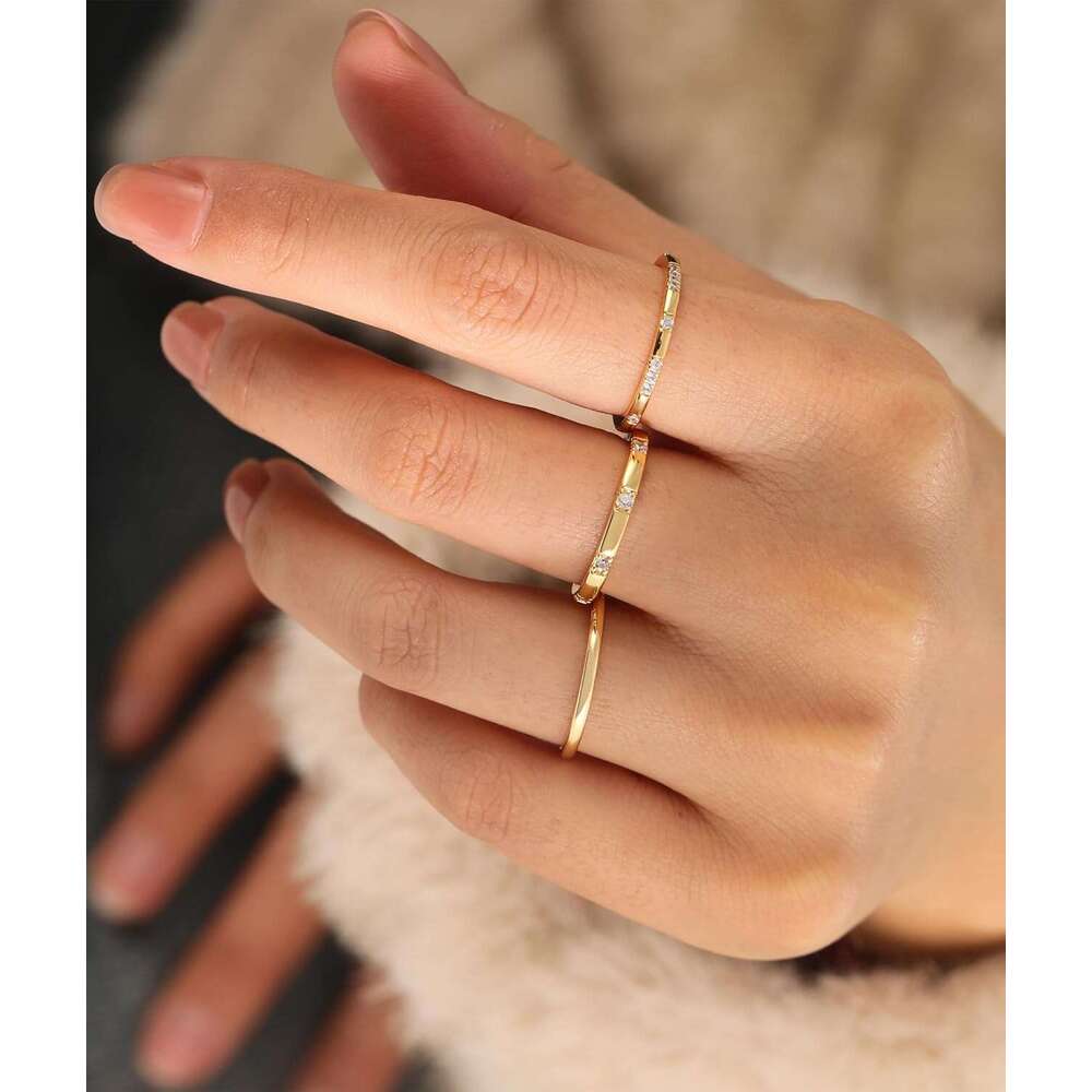 Ladies' non color changing cubic zirconia stackable exquisite 14K gold-plated set, ladies' wedding ring, gold jewelry ring size 6 7 8 9 10