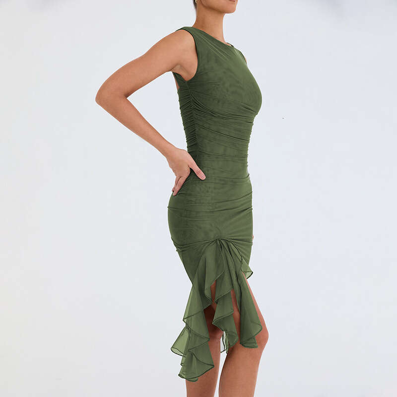 Halter Whit Maxi Dresses Women S Spring Summer New Fashionable Round Neck Sleeveless Sexy Tight Backless Pleated Mid Length Dress Prom Sexy Dress