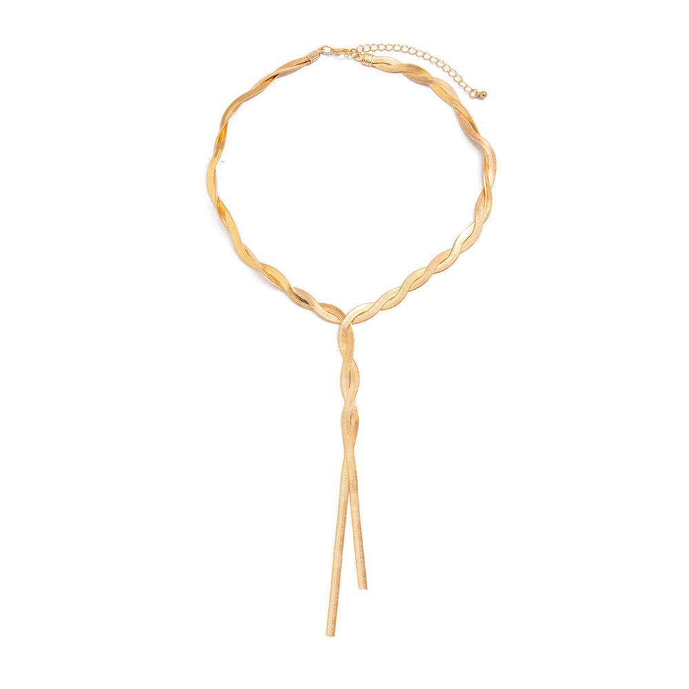 Adjustable Y Shaped Serpentine Necklace Minimalist Long line Chain with Personalized Engraving Gold and White K
