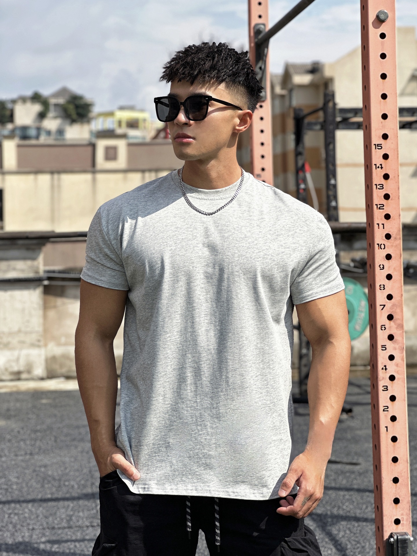 Muscle Exercise Loose Cotton Fitness Short Sleeve Men's Basketball Summer Running Training Elastic Sports T-shirt Round Neck