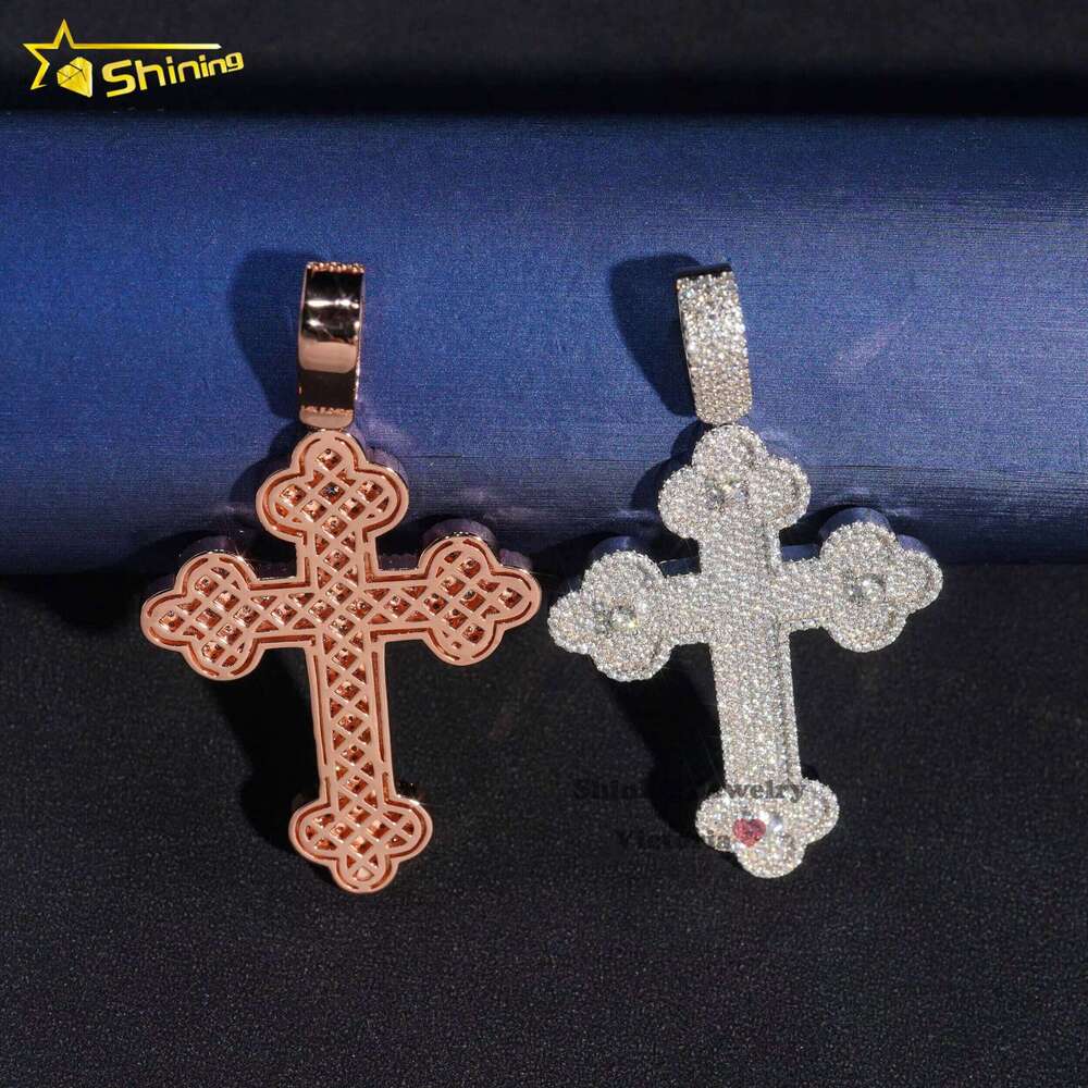 Stock Fine Sier Iced Out Hip Hop Jewelry Men Women Moissanite Dia Cross Pendant Necklace