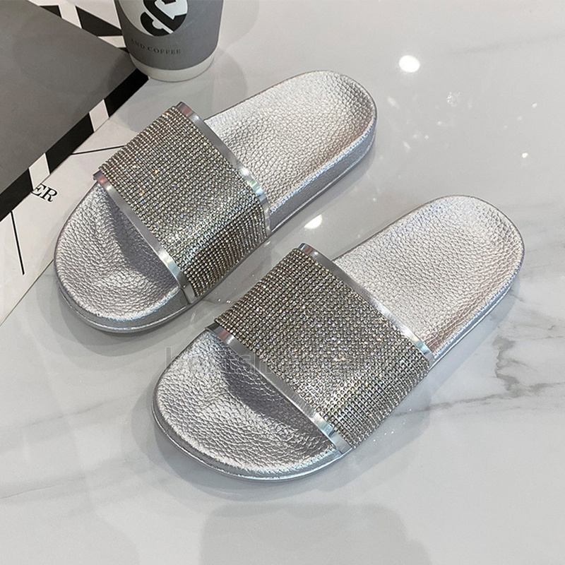 free shipping slides designer sandals diamond glitter slippers casual summer beach womens shoes sliders non-slip indoor outdoor soft-soled slipper fla