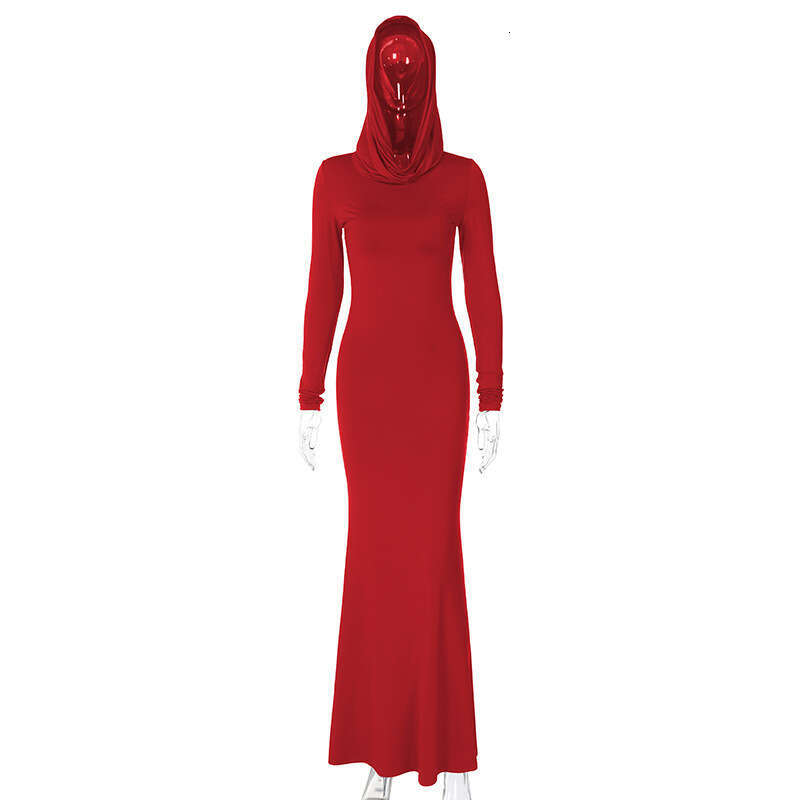 Halter Whit Maxi Dresses Wind Women S Clothing Autumn New Product Fashionable Temperament Solid Color Slim Fit Hooded Long Sleeved Dress Prom Sexy Dre