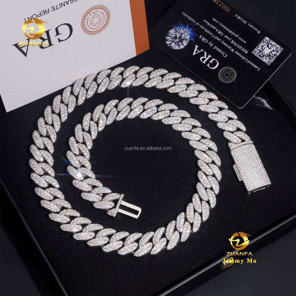 Rapper Jewelry 16Mm Pin Setup GRA Sier Chilled Hip-Hop Moissanite Miami Cuban Chain