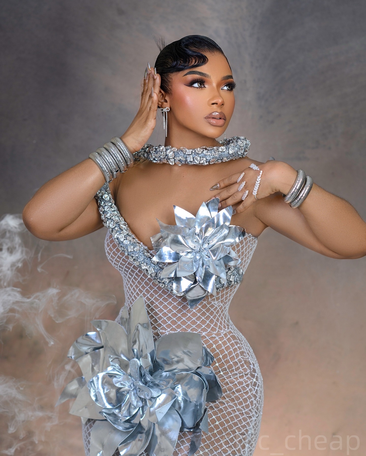 Silver Mermaid Prom Dresses 2025 Crystals Sequined Flowers Sparkly Evening Formal Party Second Birthday Engagement Gowns Plus Size Dress For Special O