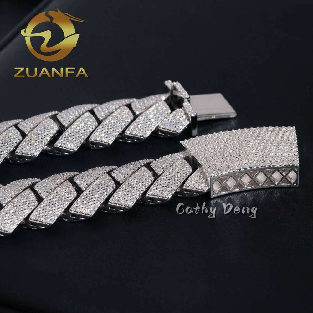 New Hollow Hip Hop Jewelry Iced 20Mm 4-Row Sier Silica Mens Miami Cuban Chain